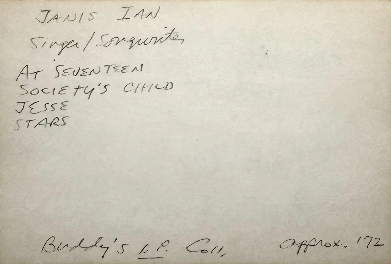 JANIS IAN Signed Autographed 4x6 INDEX CARD At Seventeen Society's Child SINGER, изображение 2