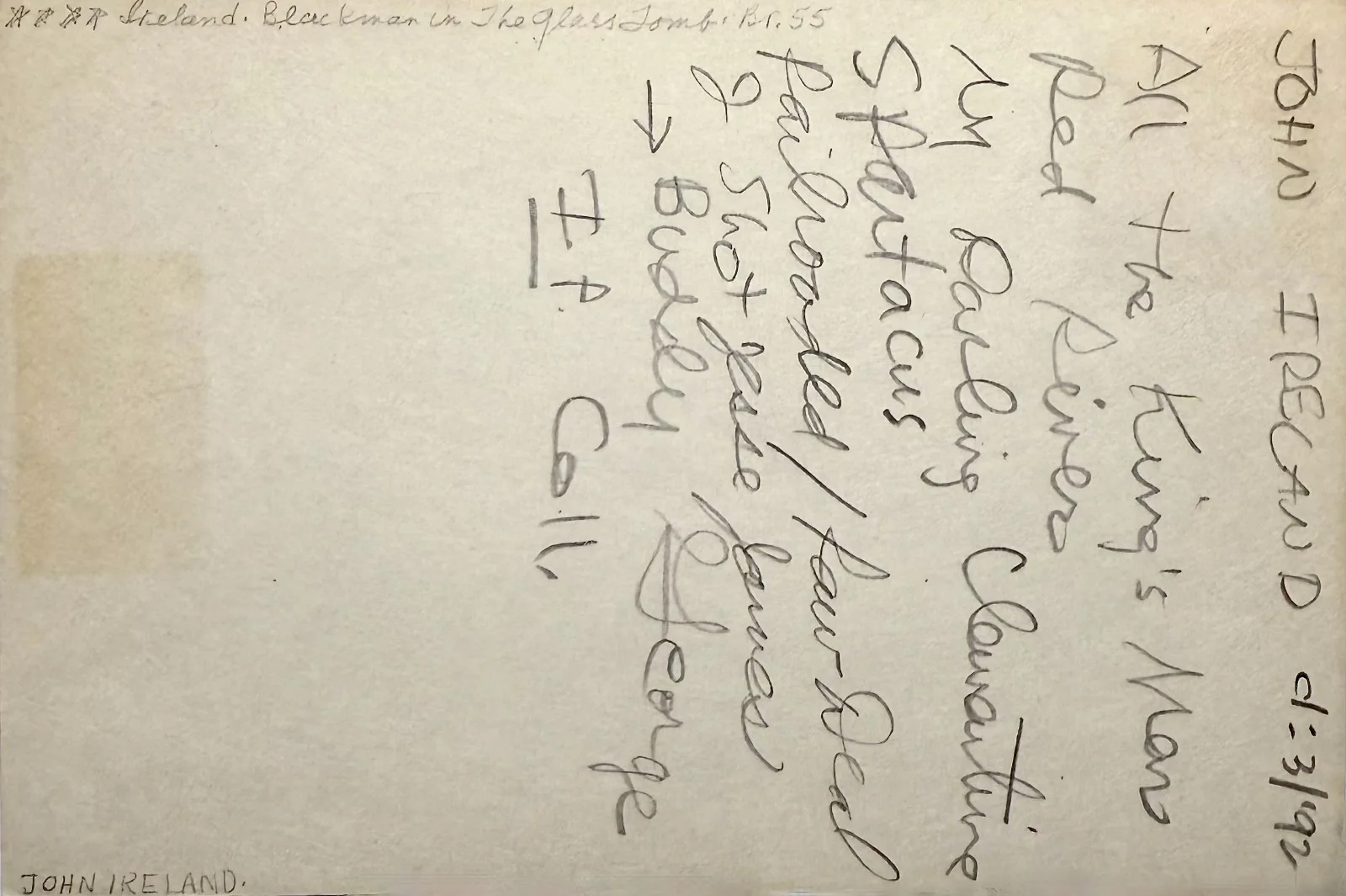 John Ireland — JOHN IRELAND Signed Autographed 4"x 6" INDEX CARD All the King's Men PARTY GIRL, изображение 4