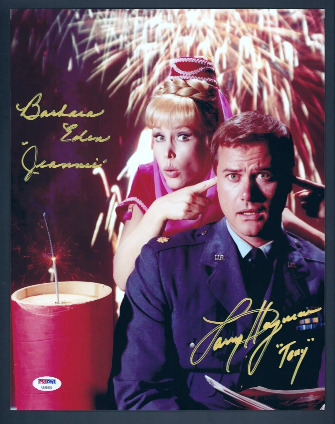 Barbara Eden & Larry Hagman — 1965 I Dream of Jeannie 11" x 14" Photo signed by Barbara Eden & Larry Hagman