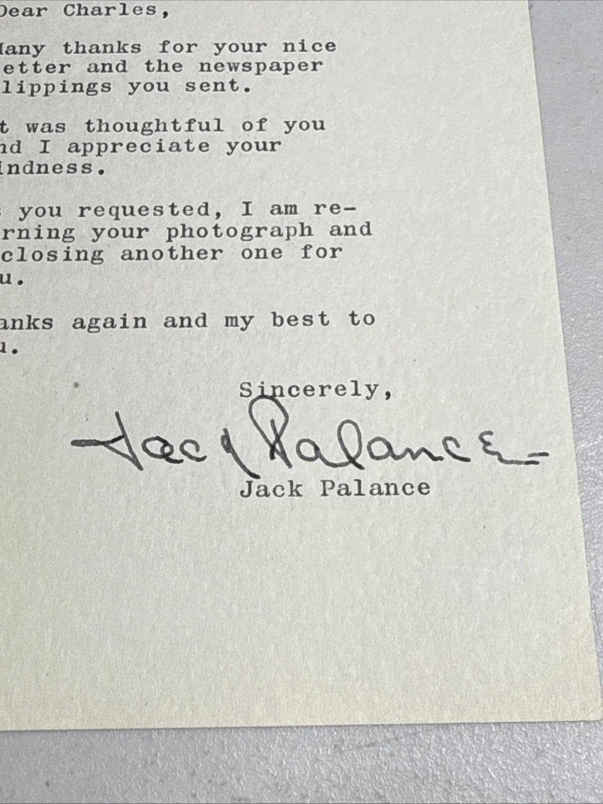Jack Palance — Jack Palance Signed Letter 1957 Autograph Vintage Hollywood Actor Note, image 4