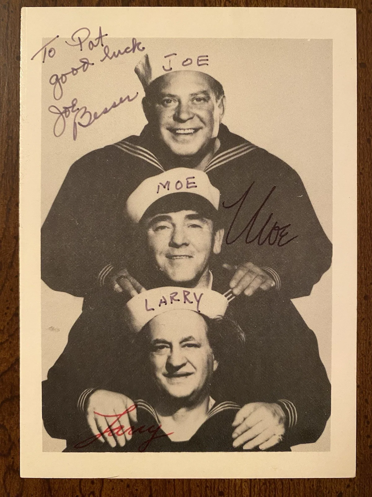 Moe Howard, Larry Fine, Joe Besser — The Three Stooges Signed Autographed Photo w COA Moe Howard Larry Fine Joe RARE