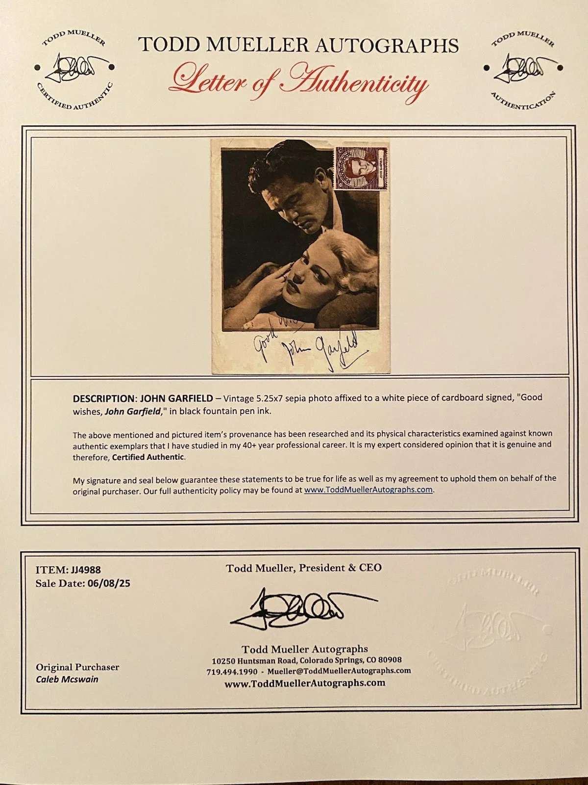 John Garfield — John Garfield Signed Autographed Photo w COA The Postman Always Rings Twice RARE, image 5