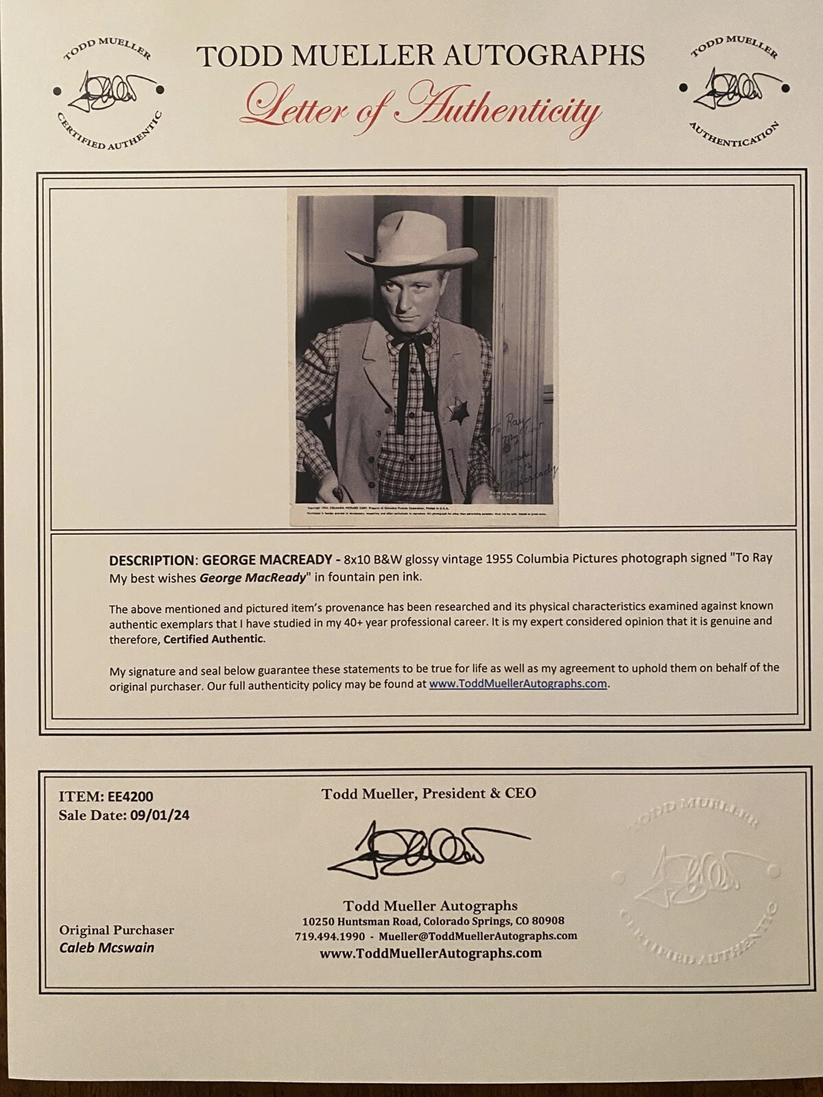 George Macready — George Macready Signed Autographed Photo With COA Twilight Zone Peyton Place Etc, image 3