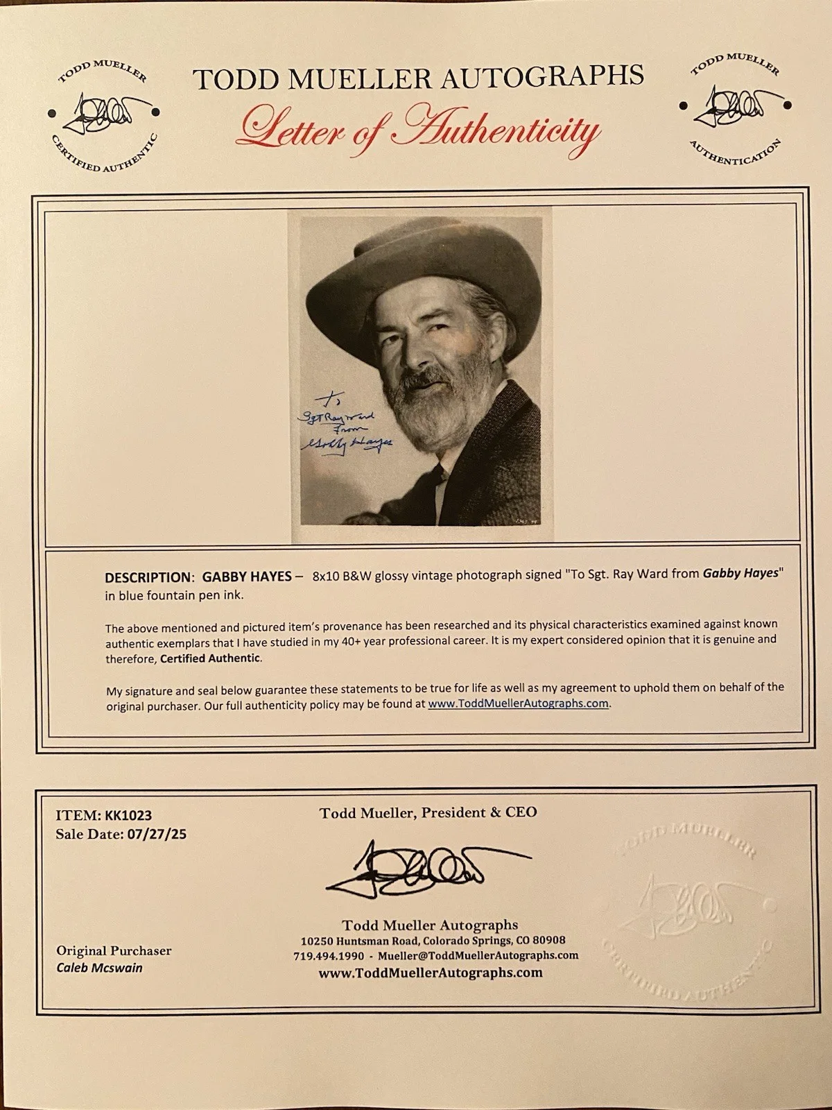 Gabby Hayes — Gabby Hayes Signed Autographed Photo With COA Gabby Hayes Show Roy Rogers Costar, изображение 5