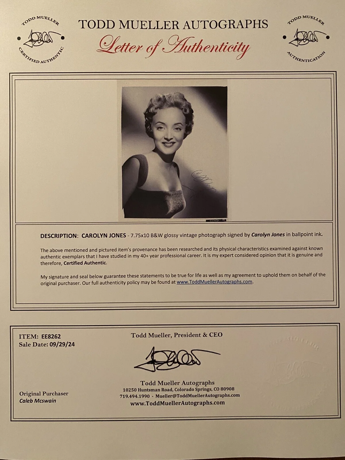 King Creole — Carolyn Jones Signed Autograph Photo Addams Family Batman 66 King Creole w/ COA, изображение 3