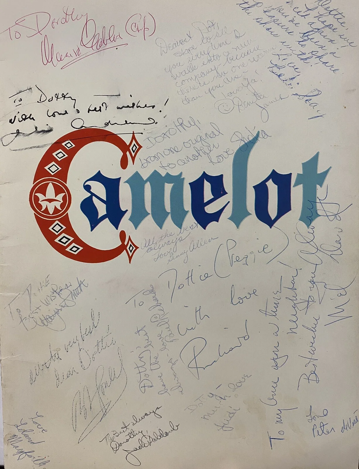 Julie Andrews, Richard Burton, Cast — Very Rare Entire Cast Signed Vintage Camelot Julie Andrews Richard Burton Etc