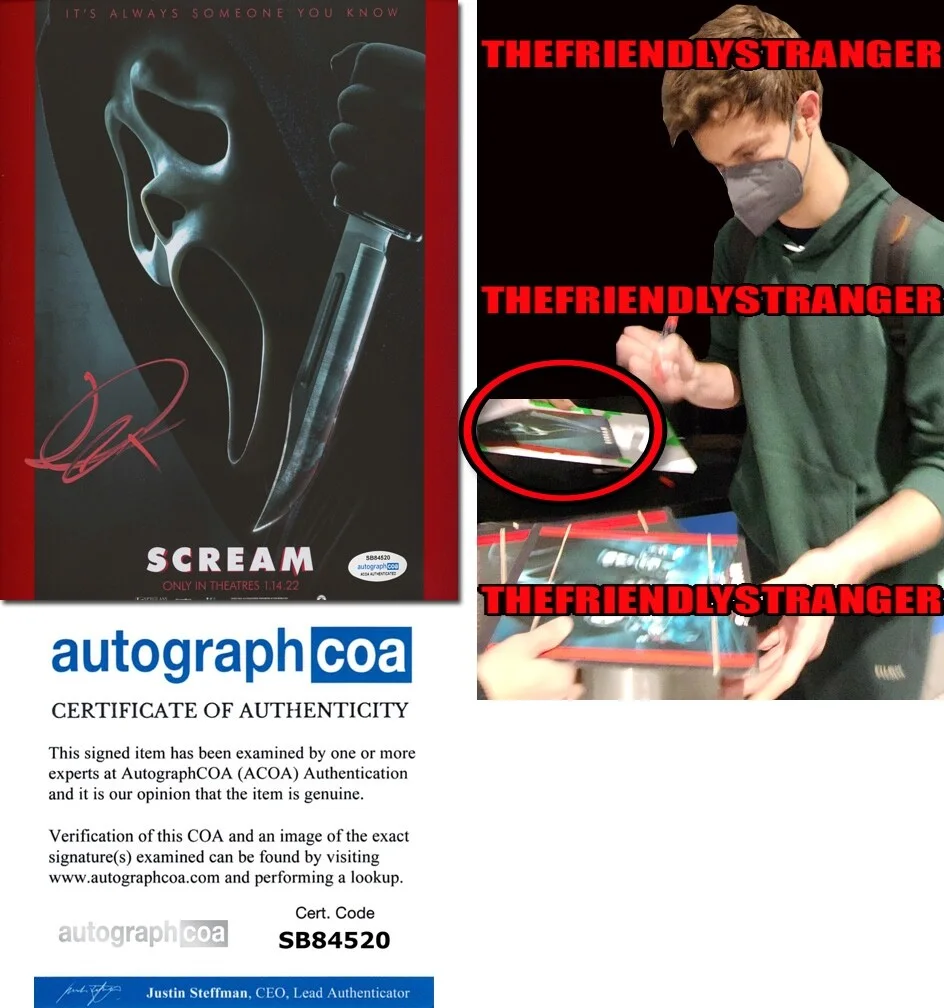 JACK QUAID — Jack Quaid signed "SCREAM" 8x10 Photo d EXACT PROOF Richie Ghostface ACOA COA