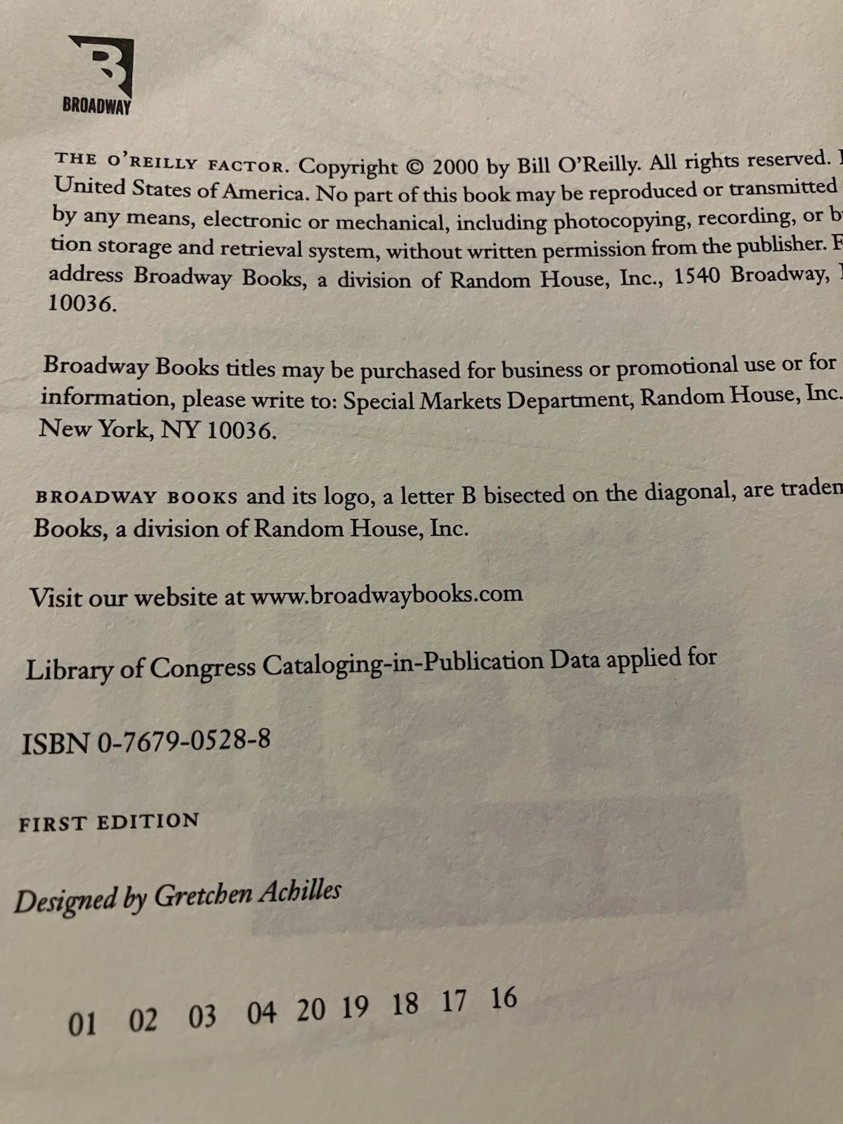 Signed Book By Bill O’Reilly 1st Edition HCDJ The O’Reiily FactorEx Cond 2000, image 3