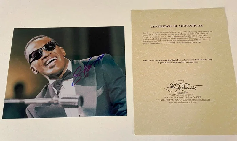 JAMIE FOXX Signed Autograph Color Photo, "RAY" Genuine COA, UACC RD228, blue ink, изображение 3