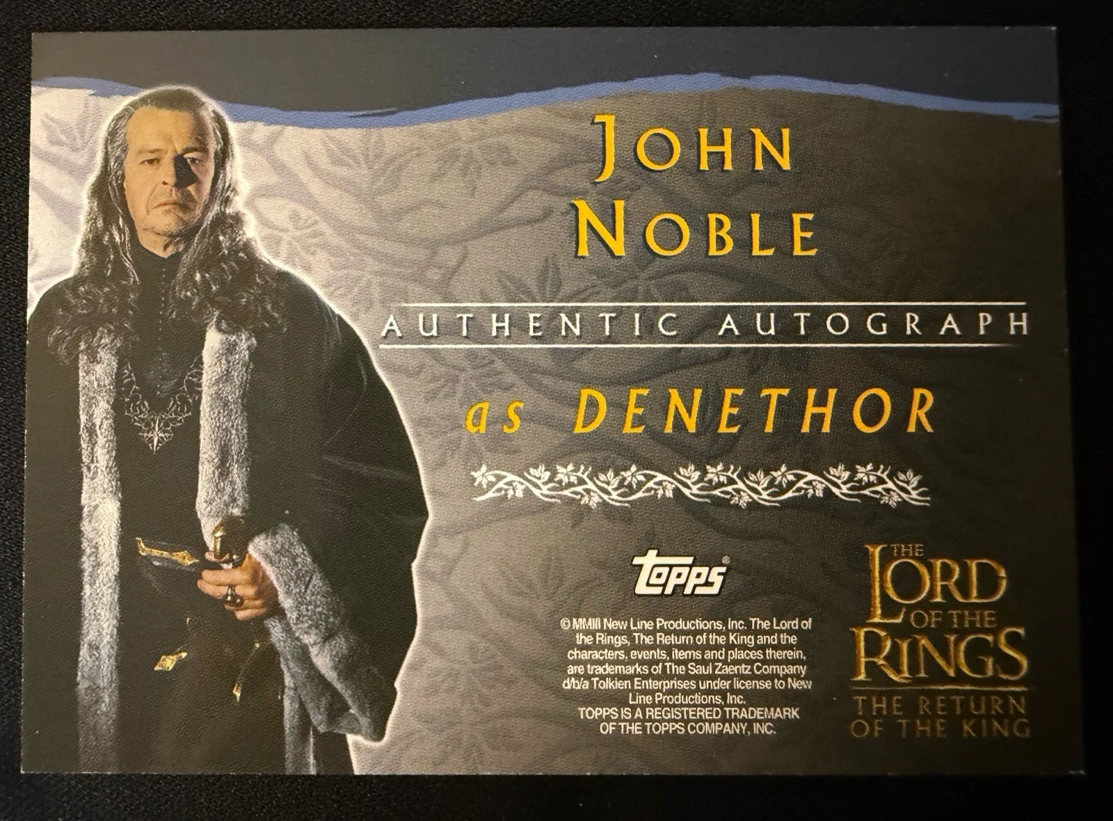 John Noble — 2003 Topps LOTR ROTK John Noble Denethor Authentic Autograph On Card, image 3