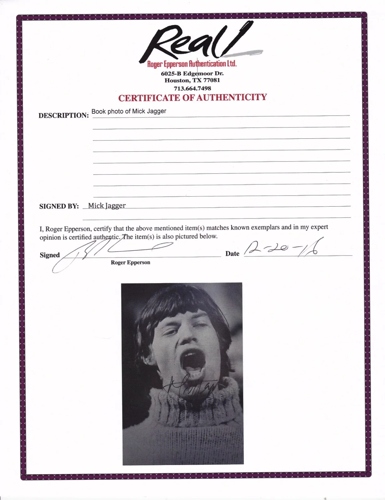 ROLLING STONES MICK JAGGER HAND SIGNED VINTAGE 11X14 PHOTO! RARE WITH REAL COA!, image 3