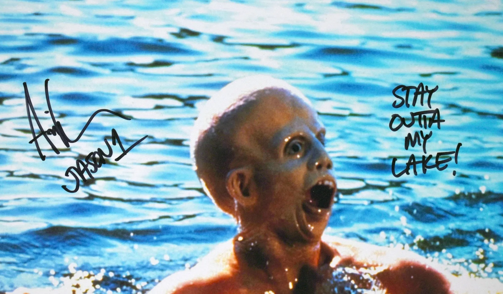 Ari Lehman — Ari Lehman Autographed 16x20 Drown Photo Stay out of my Lake - Beckett W Holo, изображение 2