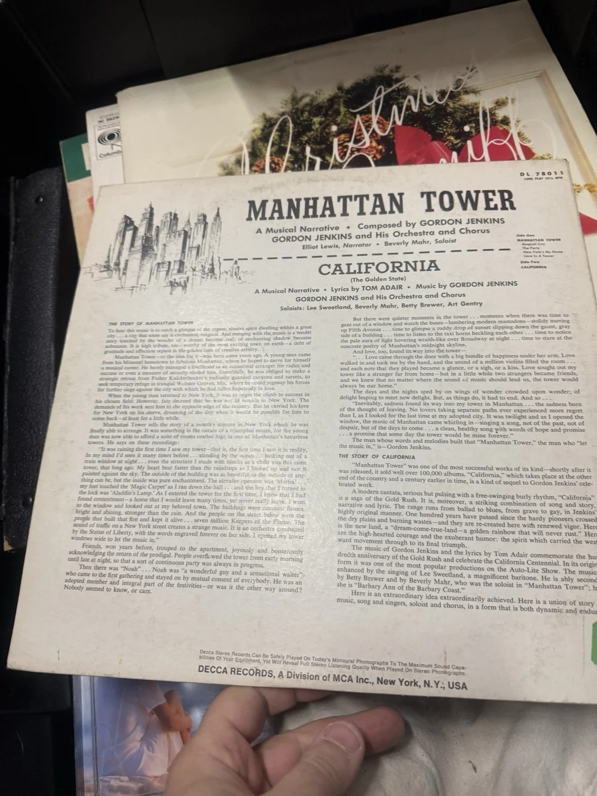 1954 Decca Records GORDON JENKINS vinyl album MANHATTAN TOWER LP, image 2