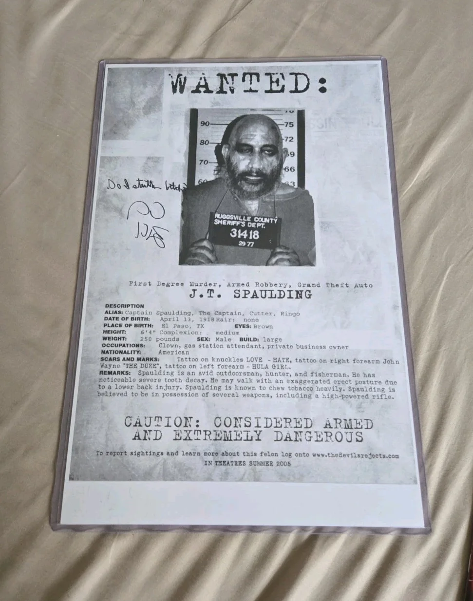 Devils Rejects SIGNED Poster (SID HAIG) Captain Spaulding w/QUOTE + PROOF 11x17, изображение 2