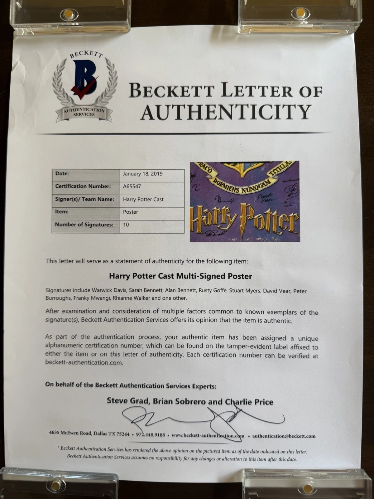 Harry Potter — Harry Potter Cast Autographed 25 1/8 x 35 3/8 Poster (10 Signatures) - BAS LOA, image 3