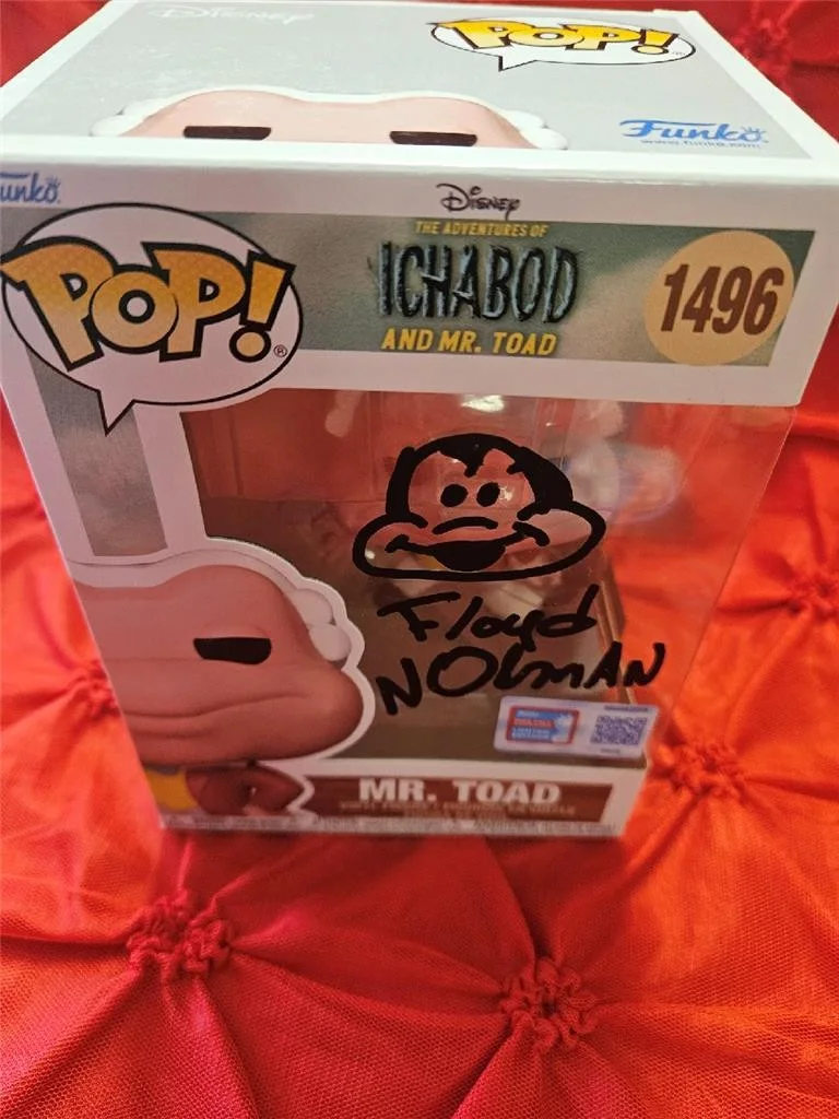 FLOYD NORM — FLOYD NORM HAND SIGNED AUTOGRAPHED FUNKO POP! 1496 ICHABOD MR TOAD W/ SKETCH COA, image 2