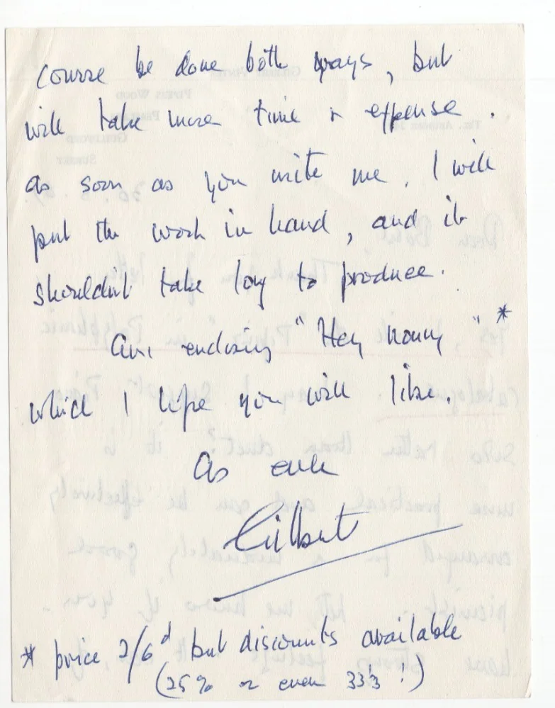 Gilbert Vinter Signed Letter 1967 / Autographed British Composer, image 2