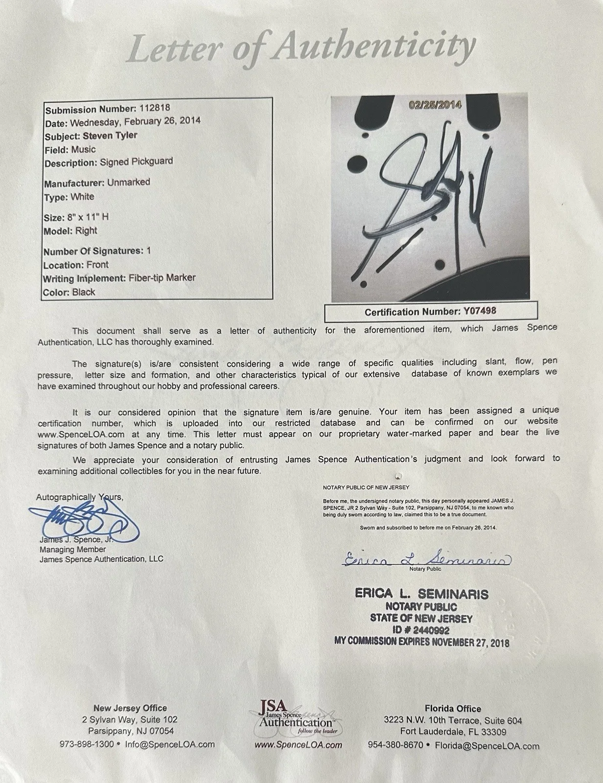 Aerosmith Signed Guitar Steven Tyler Autographed Guitar JSA Certified, image 5