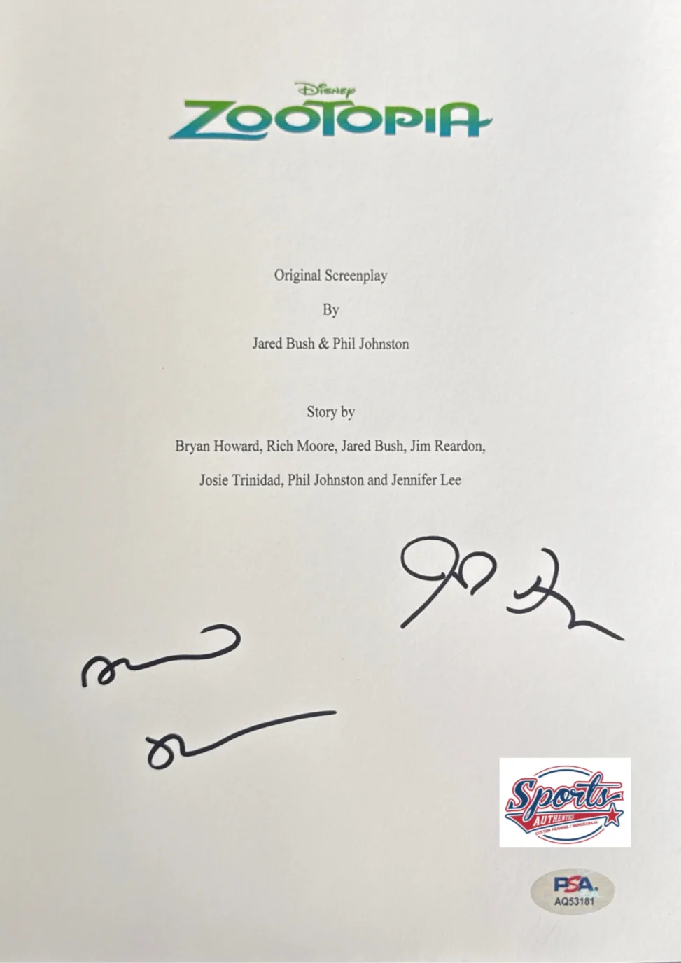 Josh Dallas — Josh Dallas & Alan Tudyk Signed 8x10 Zootopia Script Cover Only PSA AQ53181