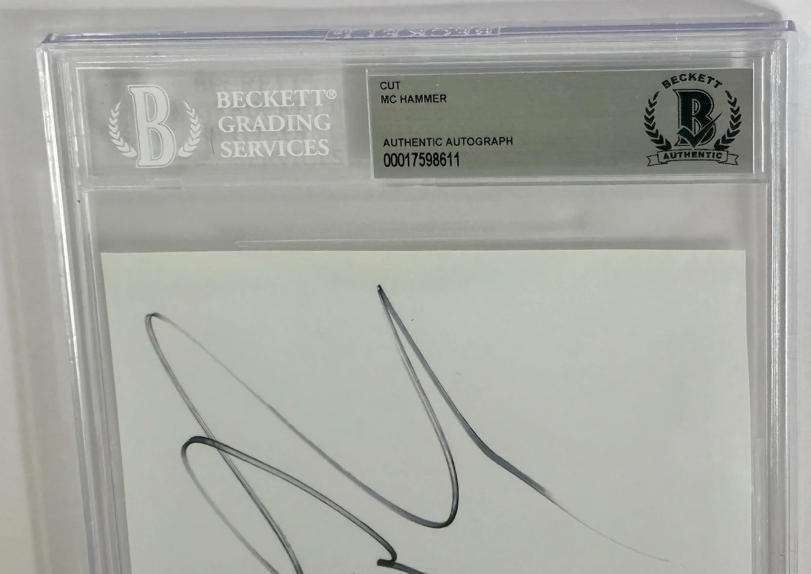 MC Hammer signed cut Index Card rapper Beckett coa slabbed, image 3