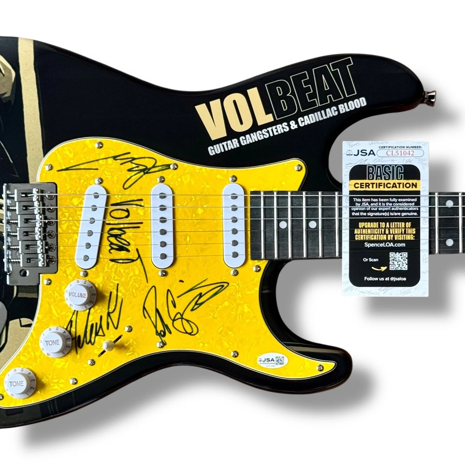 Volbeat Signed Guitar Custom JSA COA Michael Poulsen Anders Kjolholm Rob Caggian, изображение 2