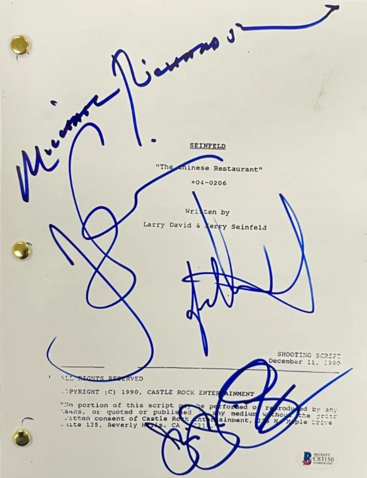 Jerry Seinfeld — Seinfeld Cast Signed Script Chinese Restaurant Richards Dreyfus Alexander BAS