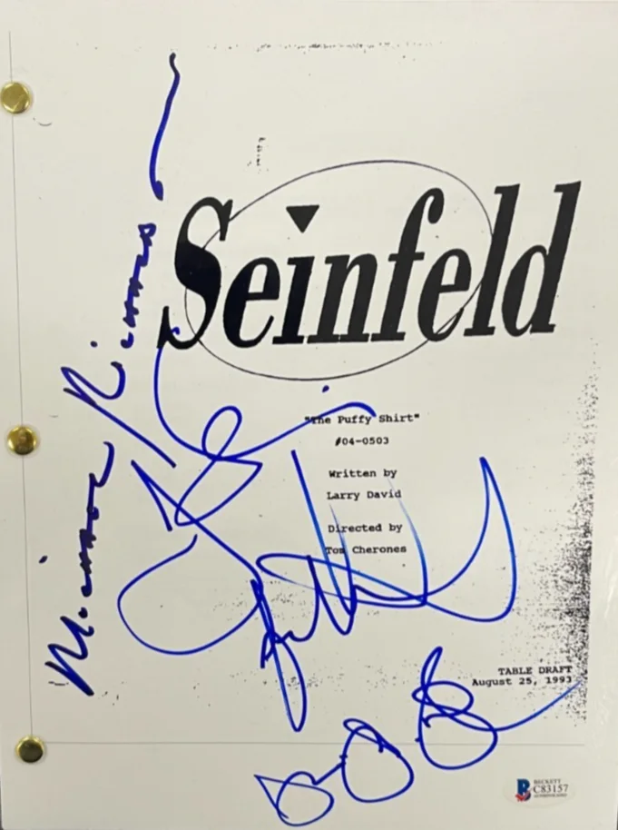 Jerry Seinfeld — Seinfeld Cast Signed Script Puffy Shirt Richards Dreyfus Alexander Beckett LOA
