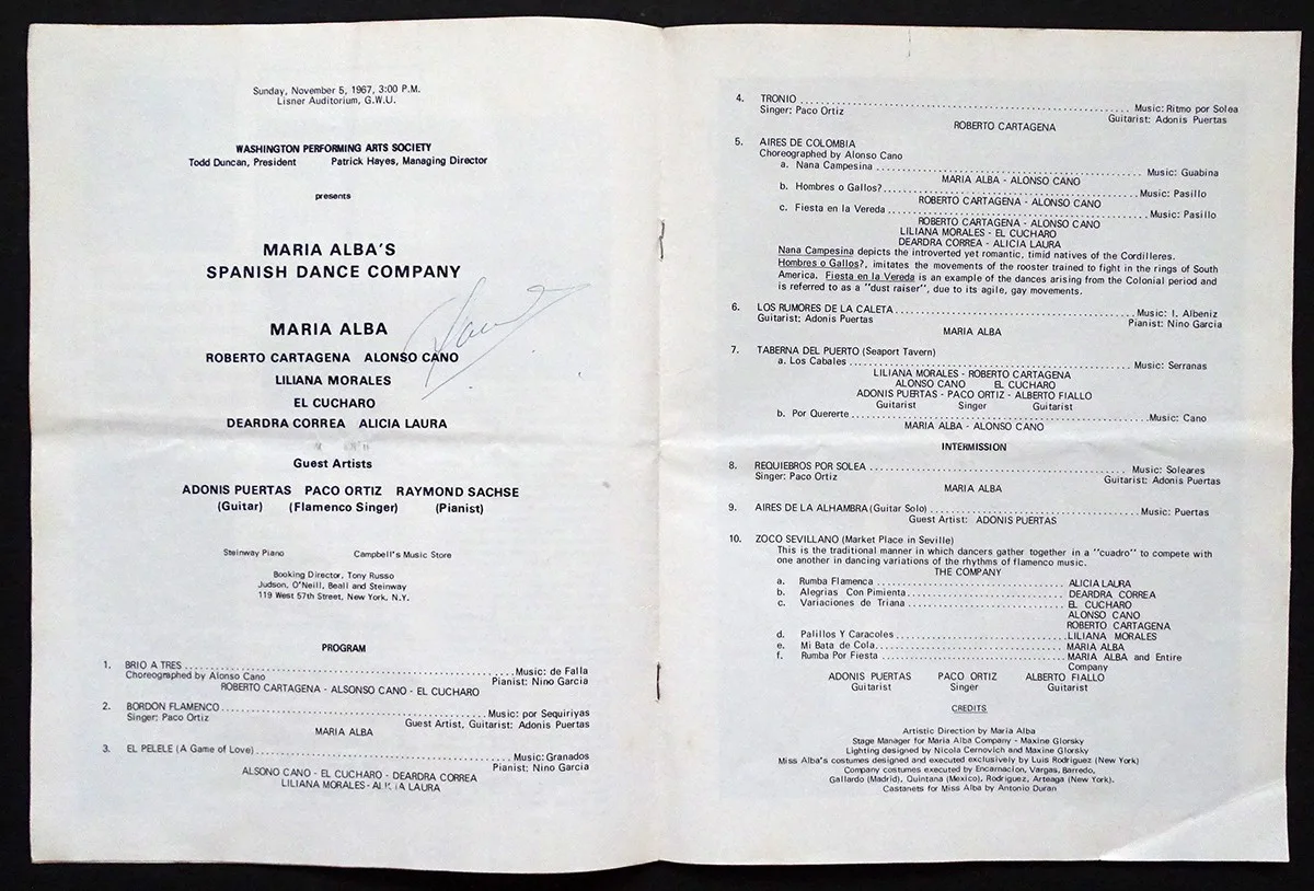Vintage MARIA ALBA & ALONSO CANO Autograph SIGNED SPANISH FLAMENCO DANCE PROGRAM, image 2