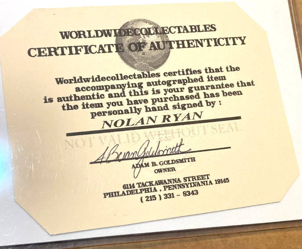 NOLAN RTAN — NOLAN RYAN TEXAS RANGERS SIGNED AUTOS 8X10 COLOR PHOTO /CERTIFICATE, изображение 2