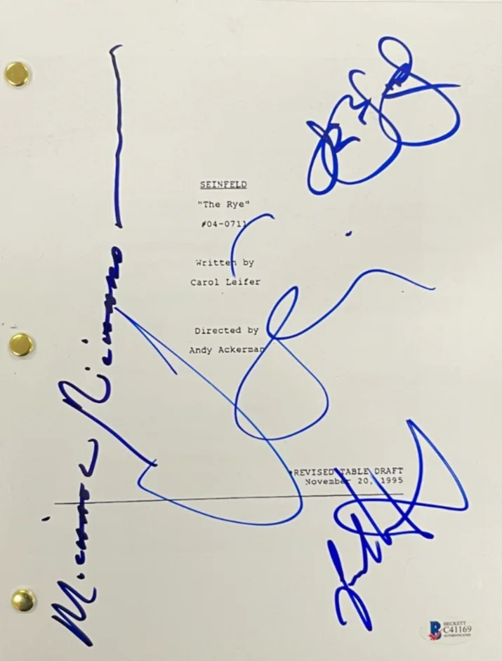 Jerry Seinfeld — Seinfeld Cast Signed Script The Rye 7x11 Richards Dreyfus Alexander Beckett LOA