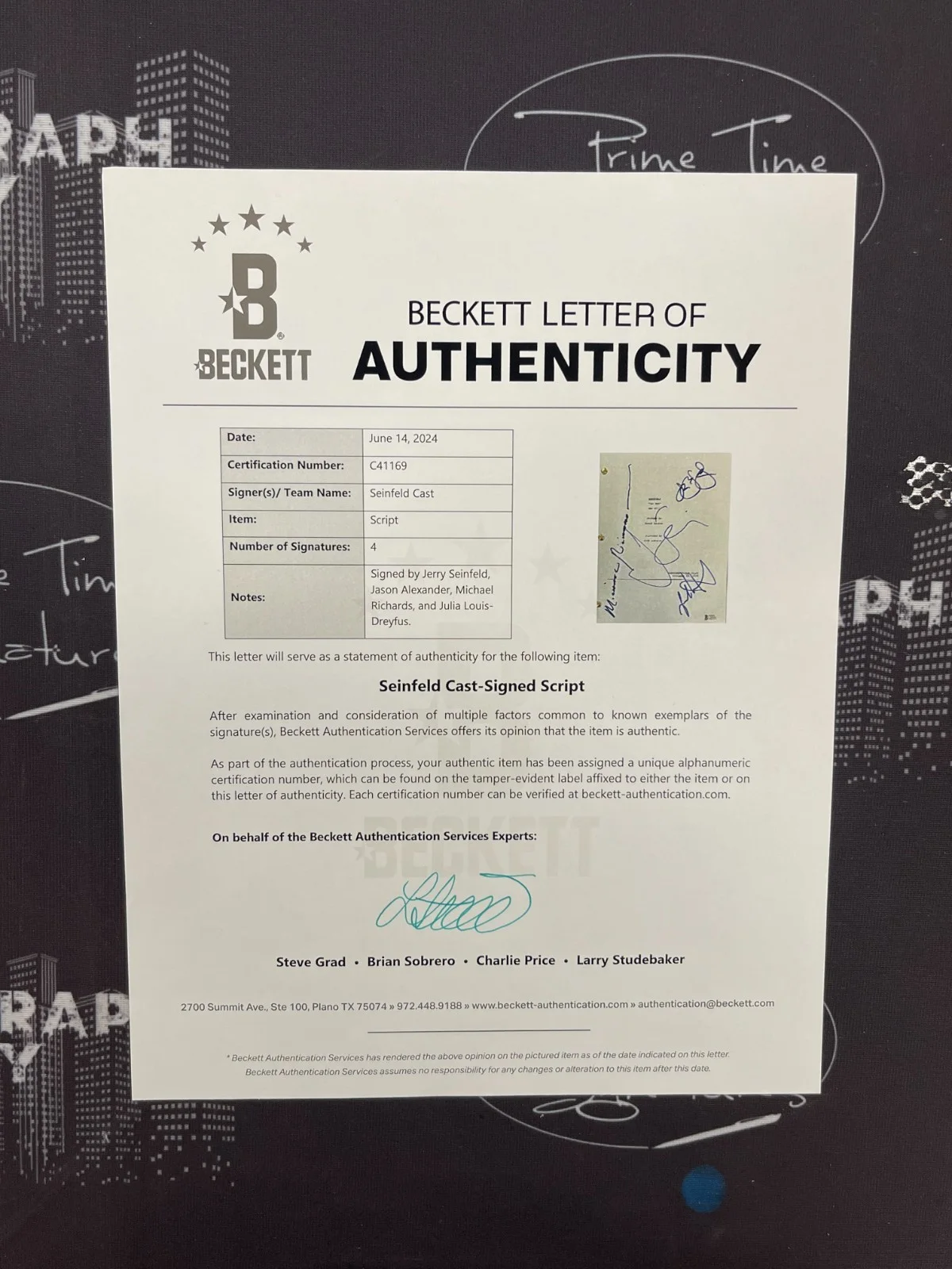 Jerry Seinfeld — Seinfeld Cast Signed Script The Rye 7x11 Richards Dreyfus Alexander Beckett LOA, image 5
