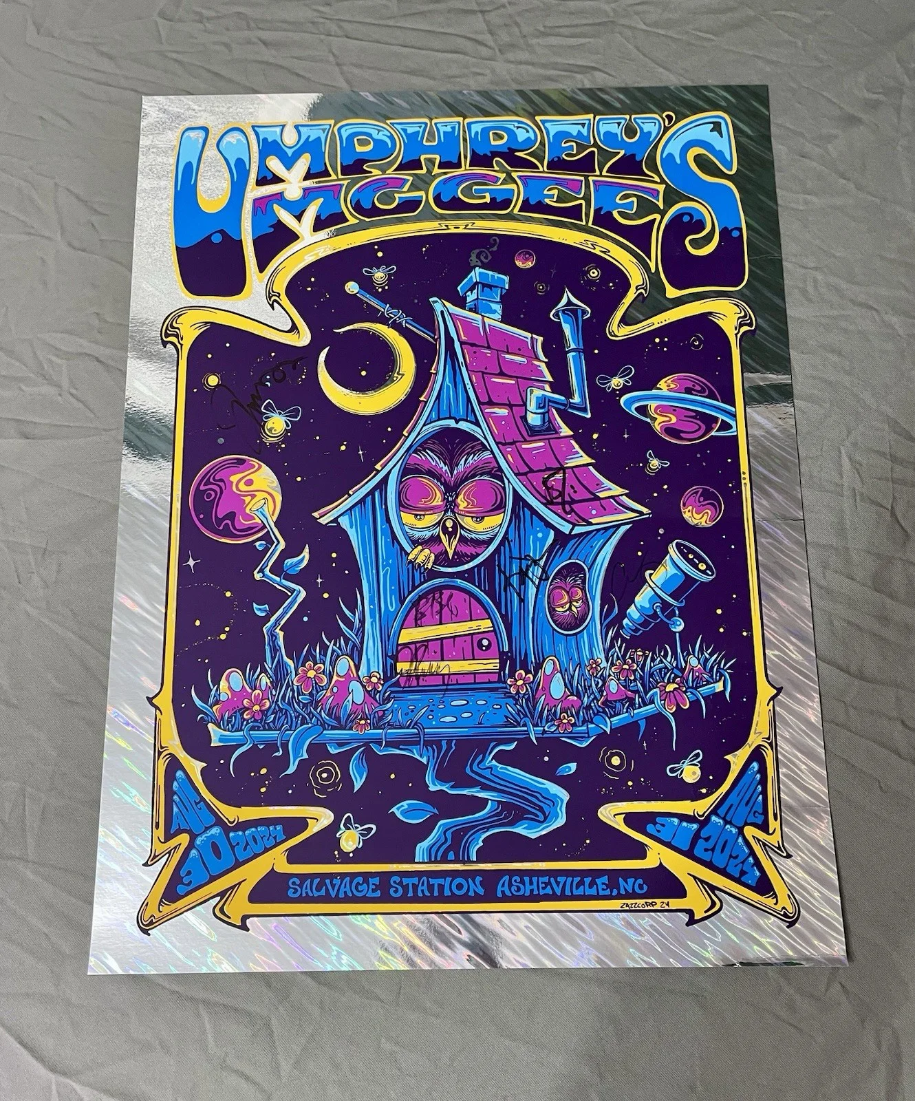 Umphrey’s McGee 2024 Asheville **Band~signed** Swirl HoloFoil Poster, изображение 2