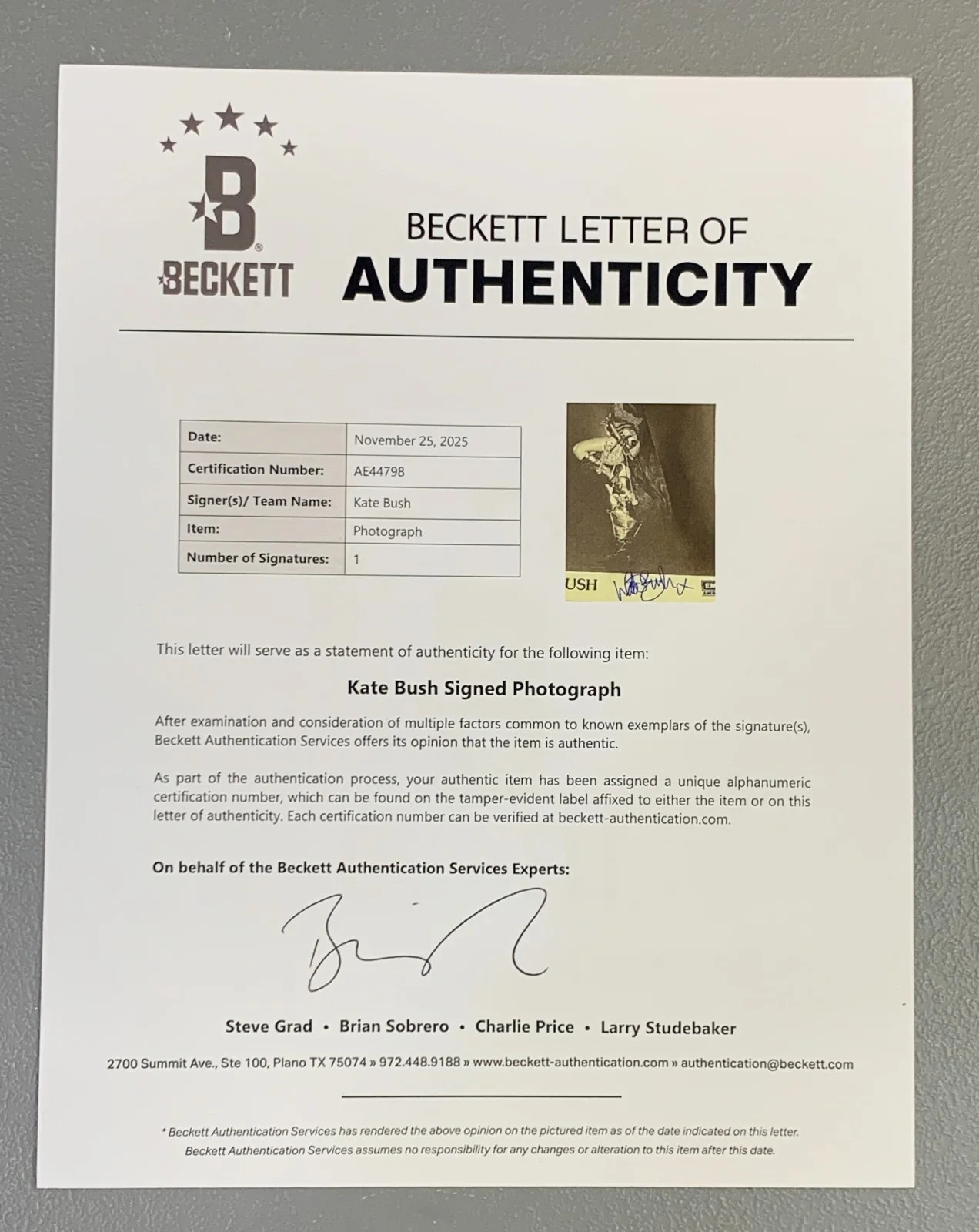 Kate Bush Signed Vintage 10" x 8" Promo Photo (Beckett/BAS Authentication), image 3