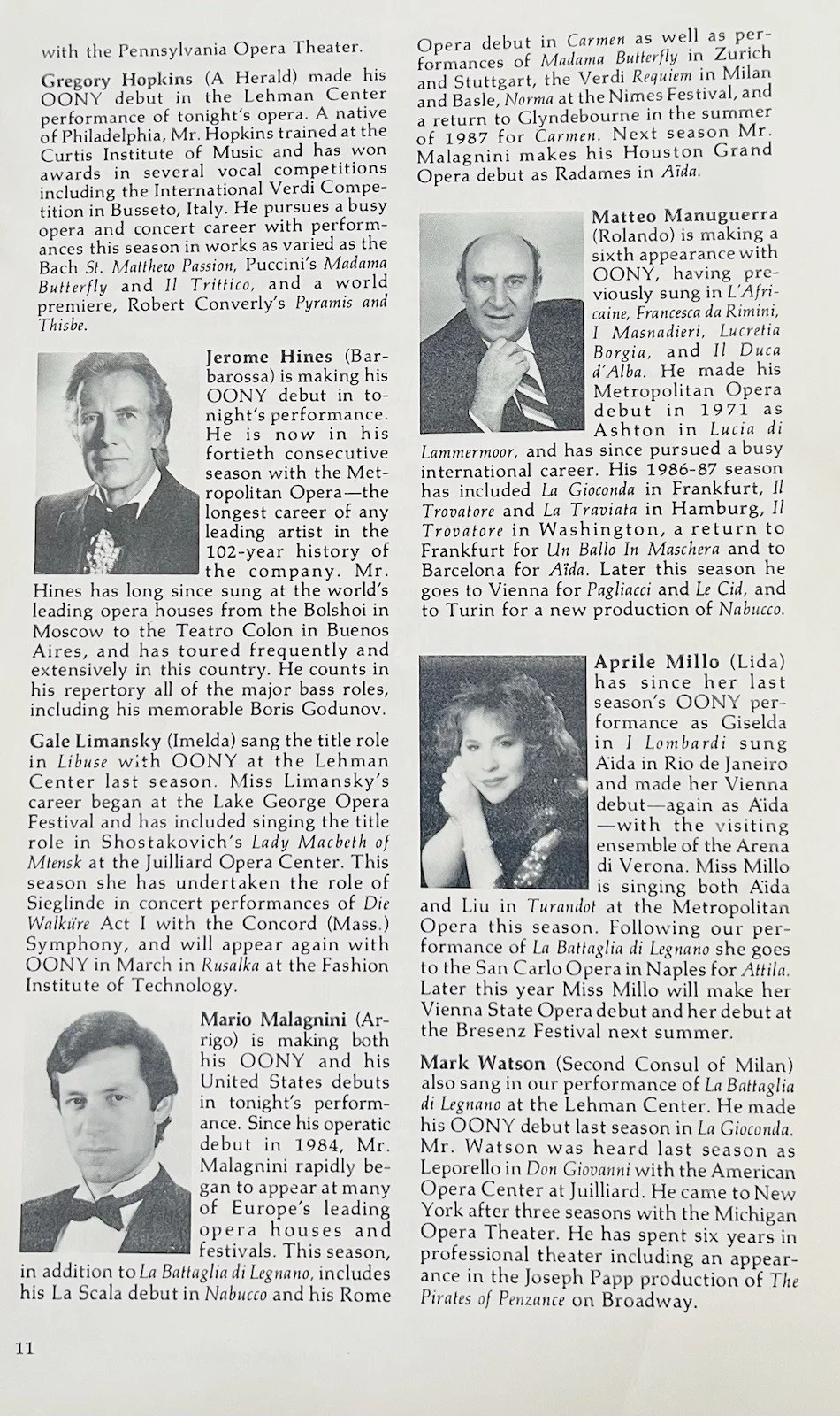 Aprile Millo Autographed 5.5”x9” Carnegie Hall Program Unpersonalized Opera 1987, image 3