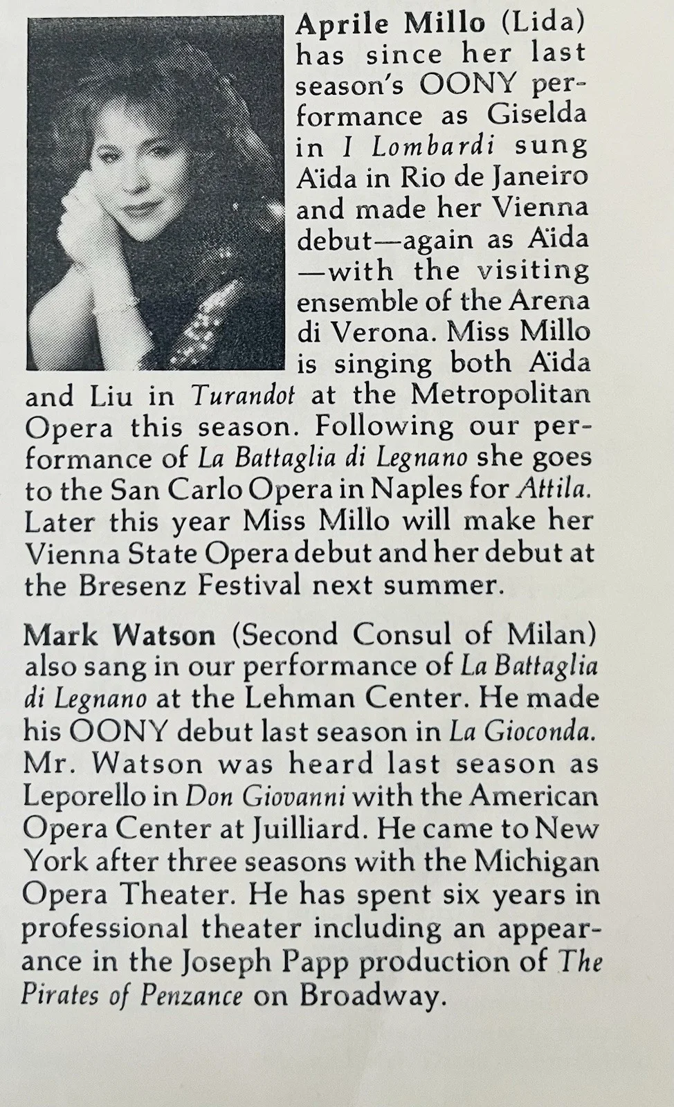 Aprile Millo Autographed 5.5”x9” Carnegie Hall Program Unpersonalized Opera 1987, image 4