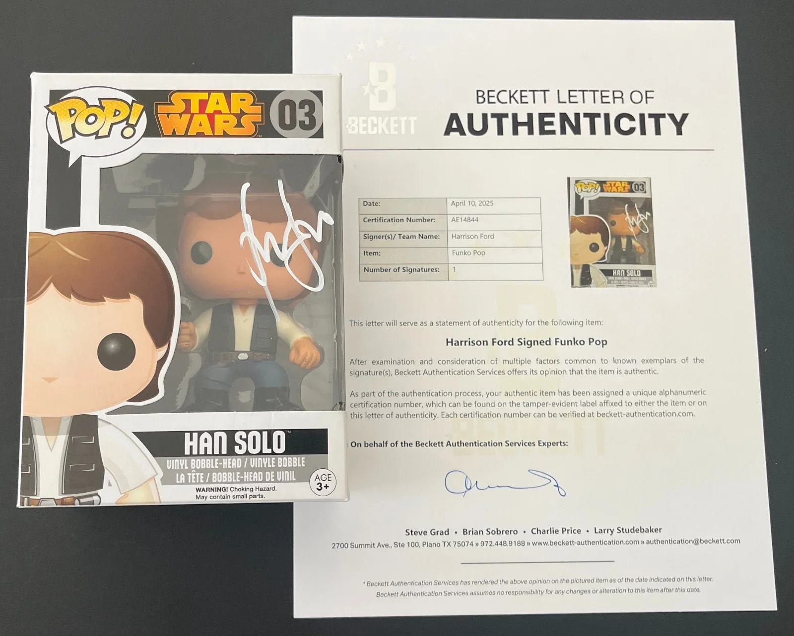 HARRISON FORD SIGNED STAR WARS HAN SOLO FUNKO w/EXACT VIDEO PROOF & BECKETT LOA, image 3