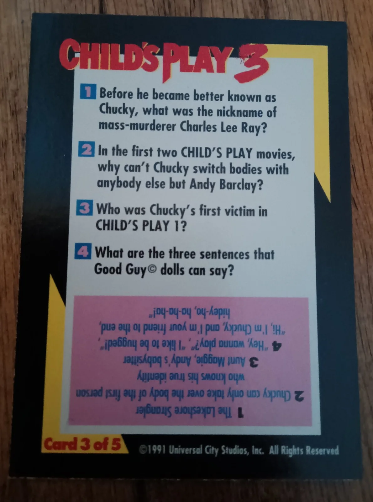 Child's Play 3 Chucky 1991 Universal card 3 of 5 in a series, изображение 2