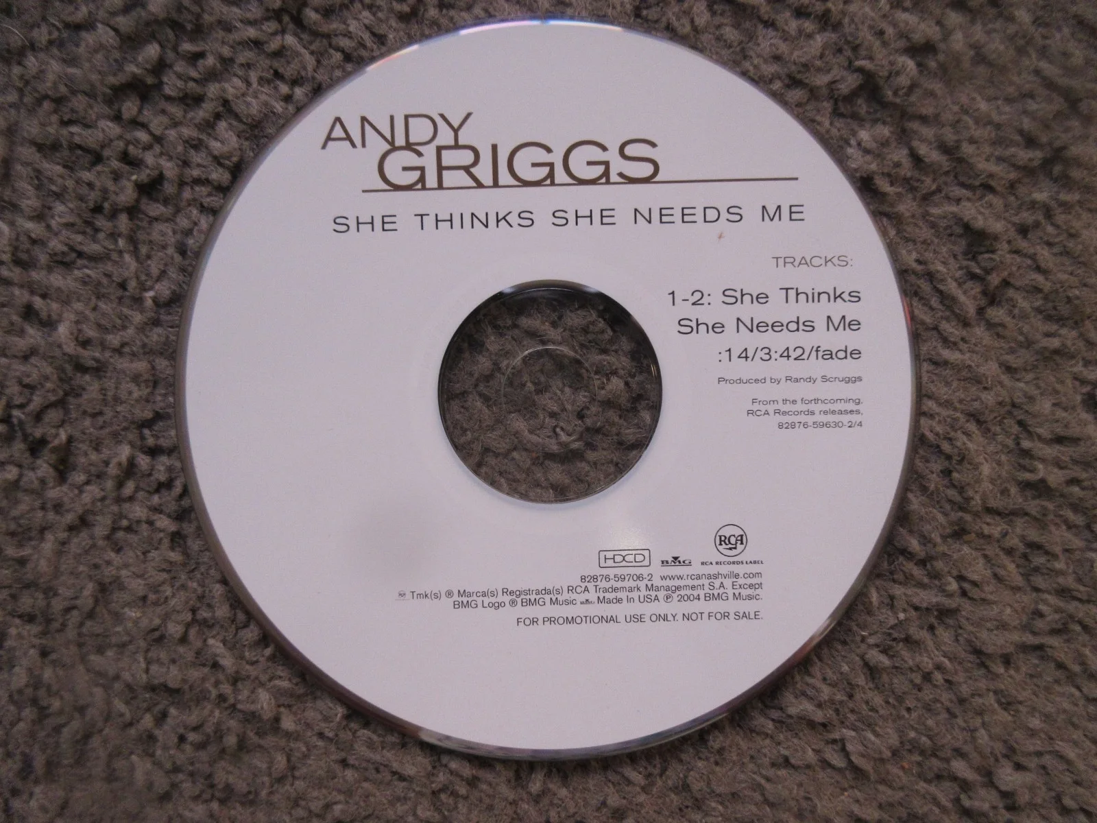 ANDY GRIGGS COUNTRY ARTIST SIGNED "SHE THINKS SHE NEEDS ME" 2003 PROMO CD SINGL., изображение 5