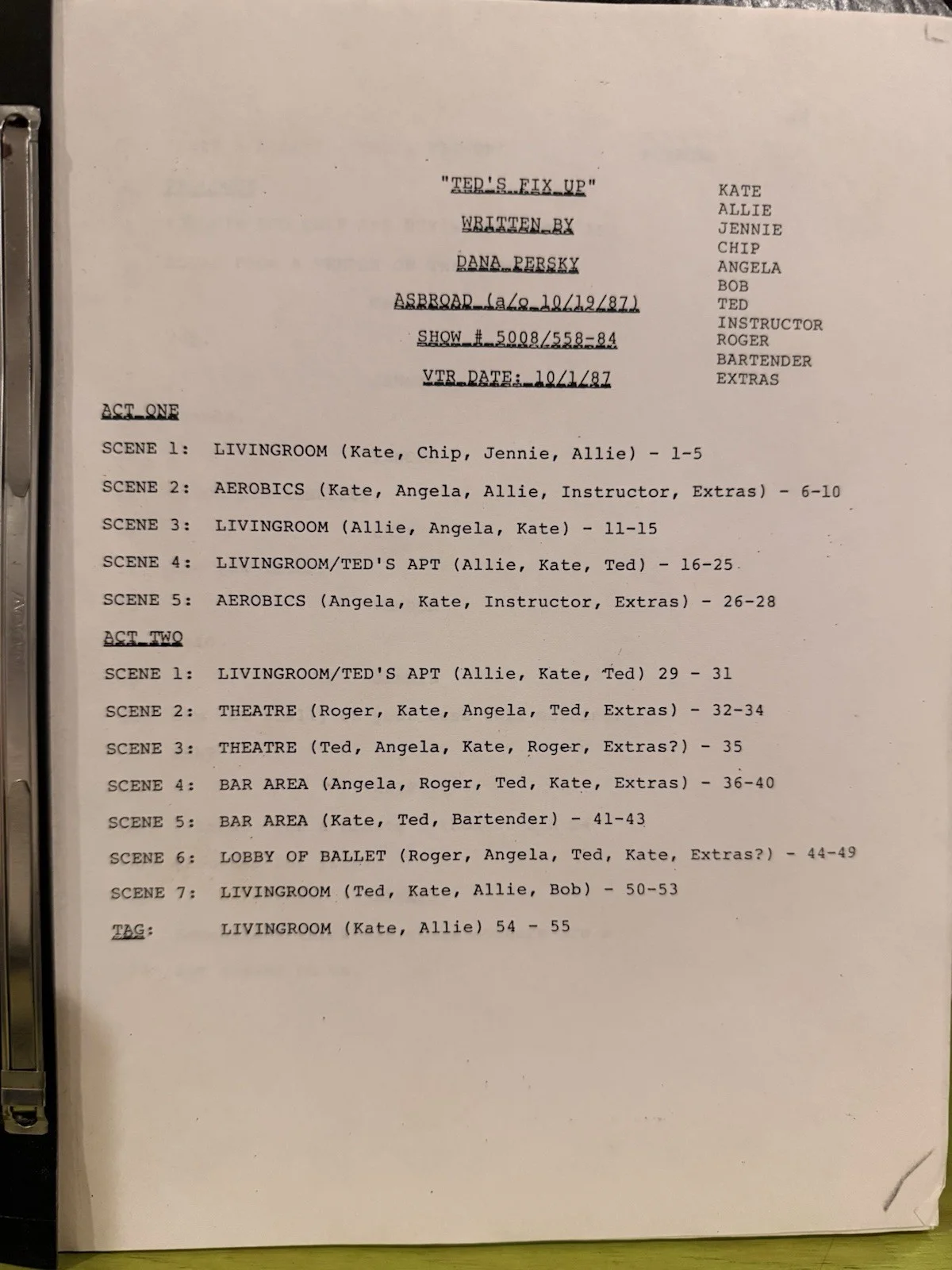 Susan Saint James — SUSAN SAINT JAMES - Autographed Kate & Allie Script “Ted’s Fix Up” 10/87, image 2