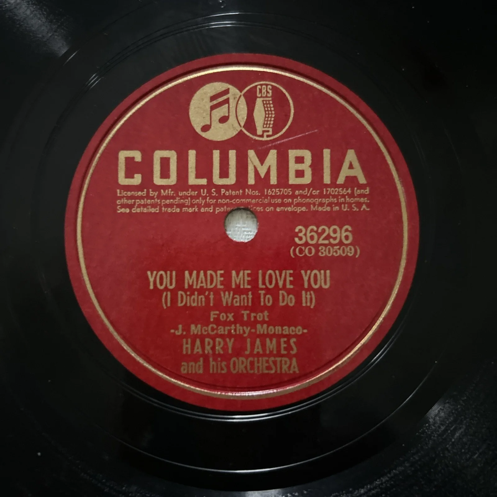 Columbia 10” 78rpm Record 1941 Harry James & Orchestra You Made Me Love You, изображение 3