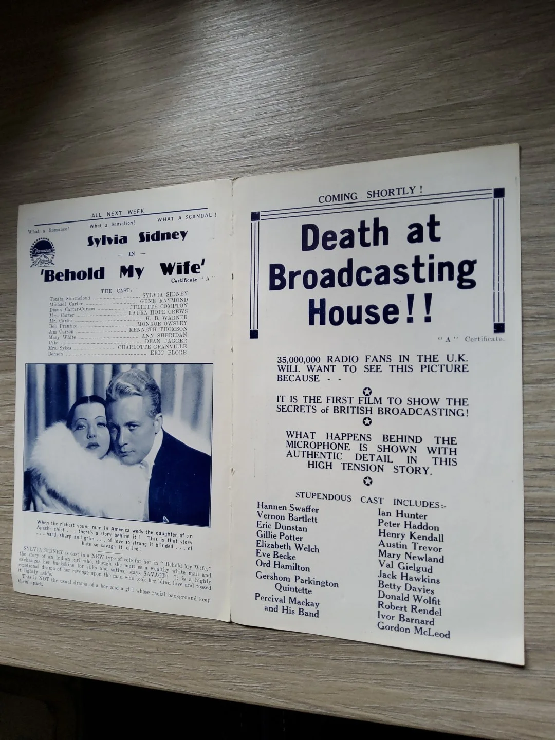 CINEMA FLYER 1935,CARDIFF CAPITAL,BEHOLD MY WIFE,DEATH AT BROADCASTING HOUSE, изображение 2