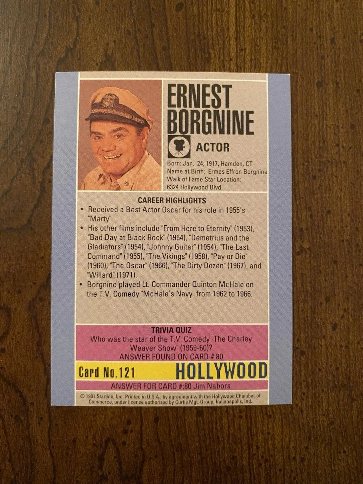 Ernest Borgnine — Ernest Borgnine Signed Autographed Hollywood Card - McHale’s Navy, image 2