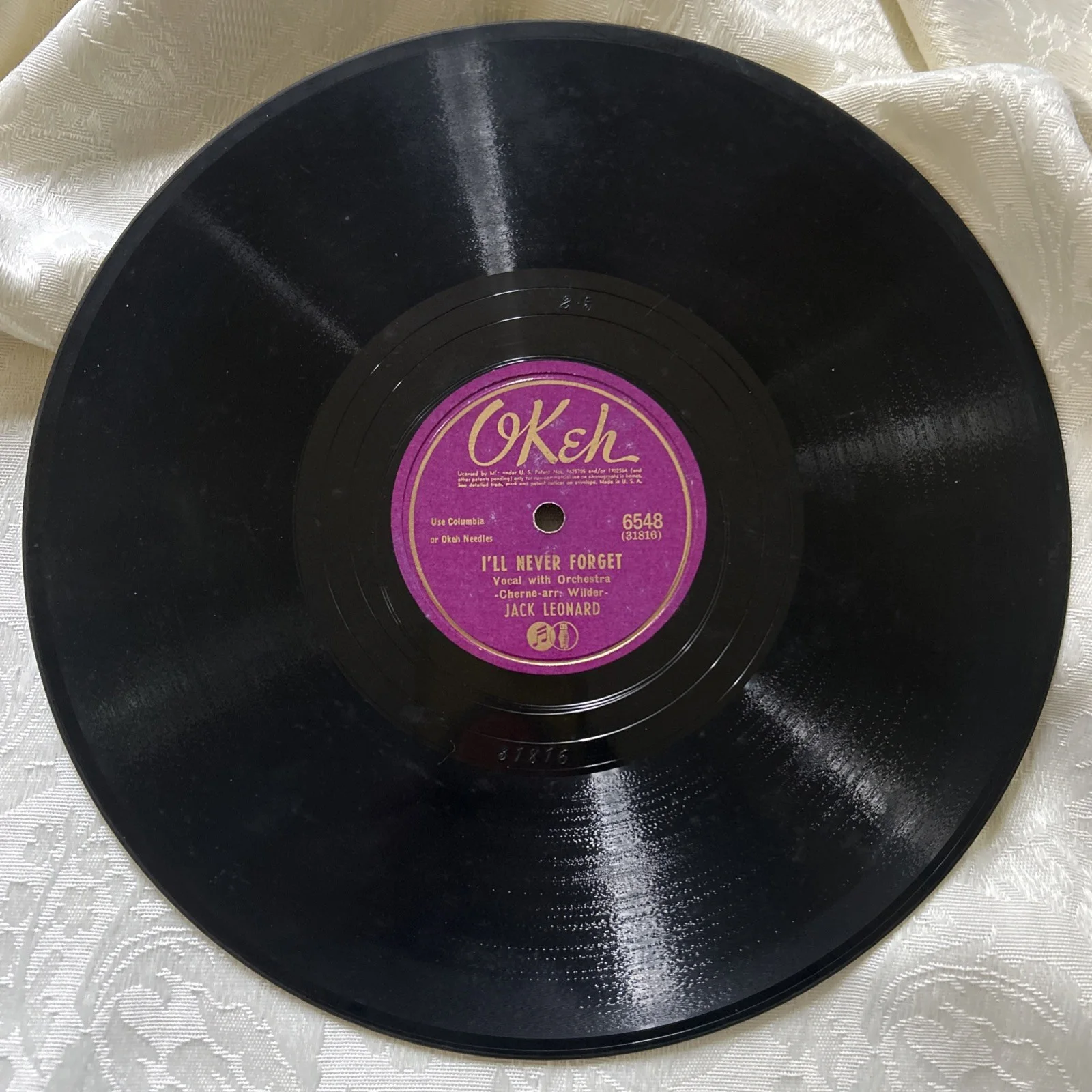 OKeh 1942 10” 78rpm Shellac Record Jack Leonard Composer Newman•Samuels #6548, изображение 2
