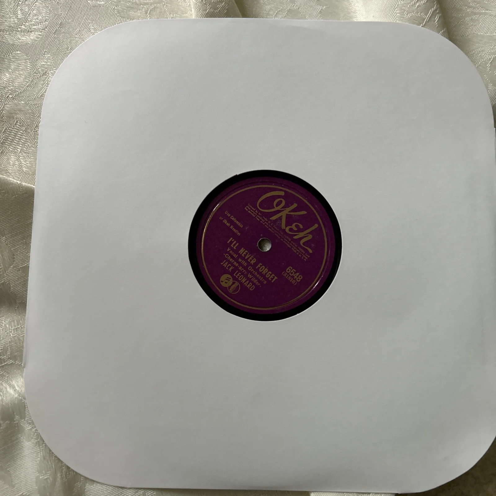 OKeh 1942 10” 78rpm Shellac Record Jack Leonard Composer Newman•Samuels #6548, изображение 3