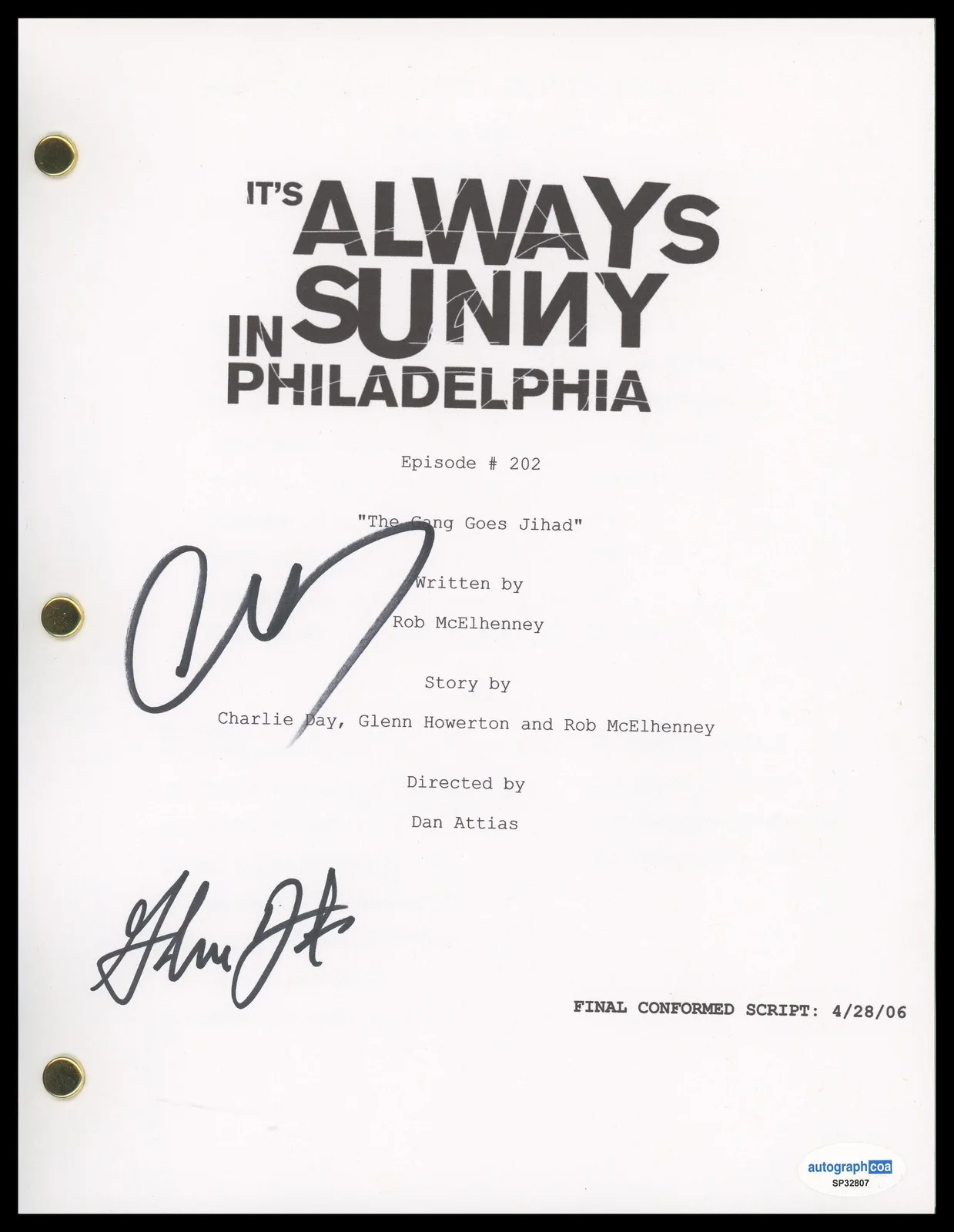 Charlie Day, Glenn Howerton — Charlie Day & Glenn Howerton "It's Always Sunny in Philadelphia" SIGNED Script B
