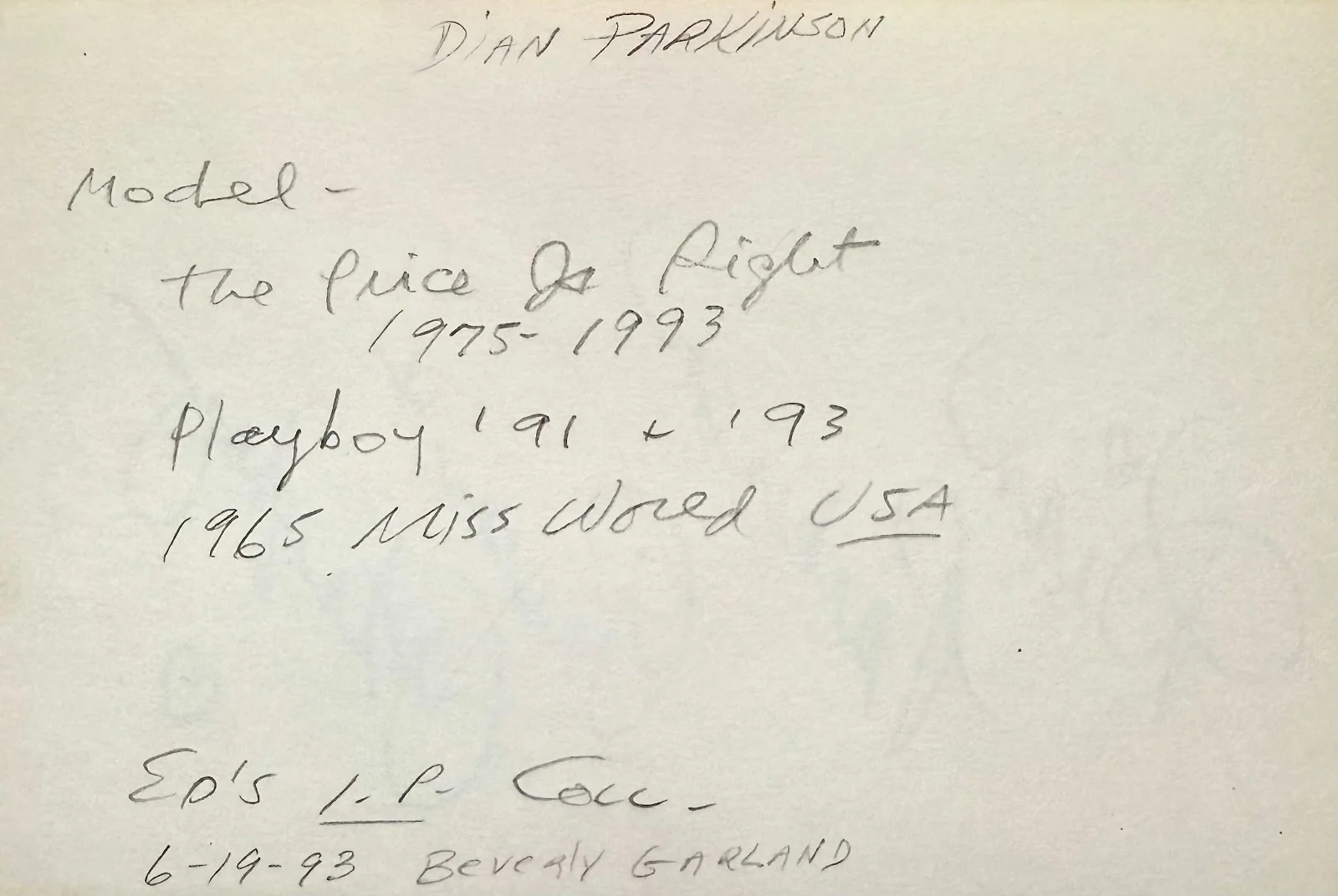 Dian Parkinson — DIAN PARKINSON Signed Autographed 4"x 6" INDEX CARD The Price Is Right PLAYBOY, изображение 4