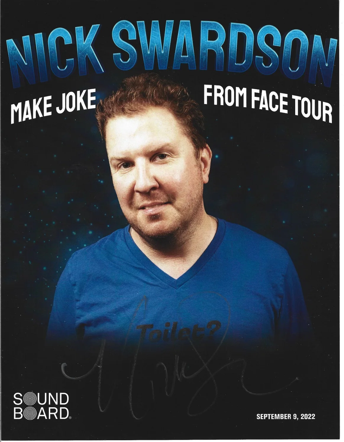 Nick Swardson — Nick Swardson SIGNED 8.5x11" Make Joke From Face Comedy Show Promo Photo #3 COA