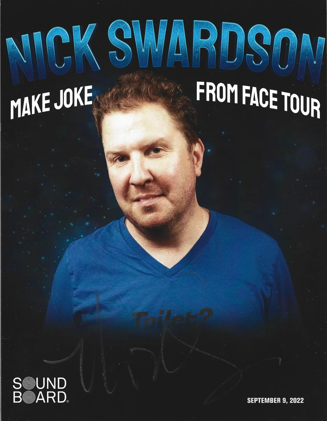 Nick Swardson — Nick Swardson SIGNED 8.5x11" Make Joke From Face Comedy Show Promo Photo #1 COA