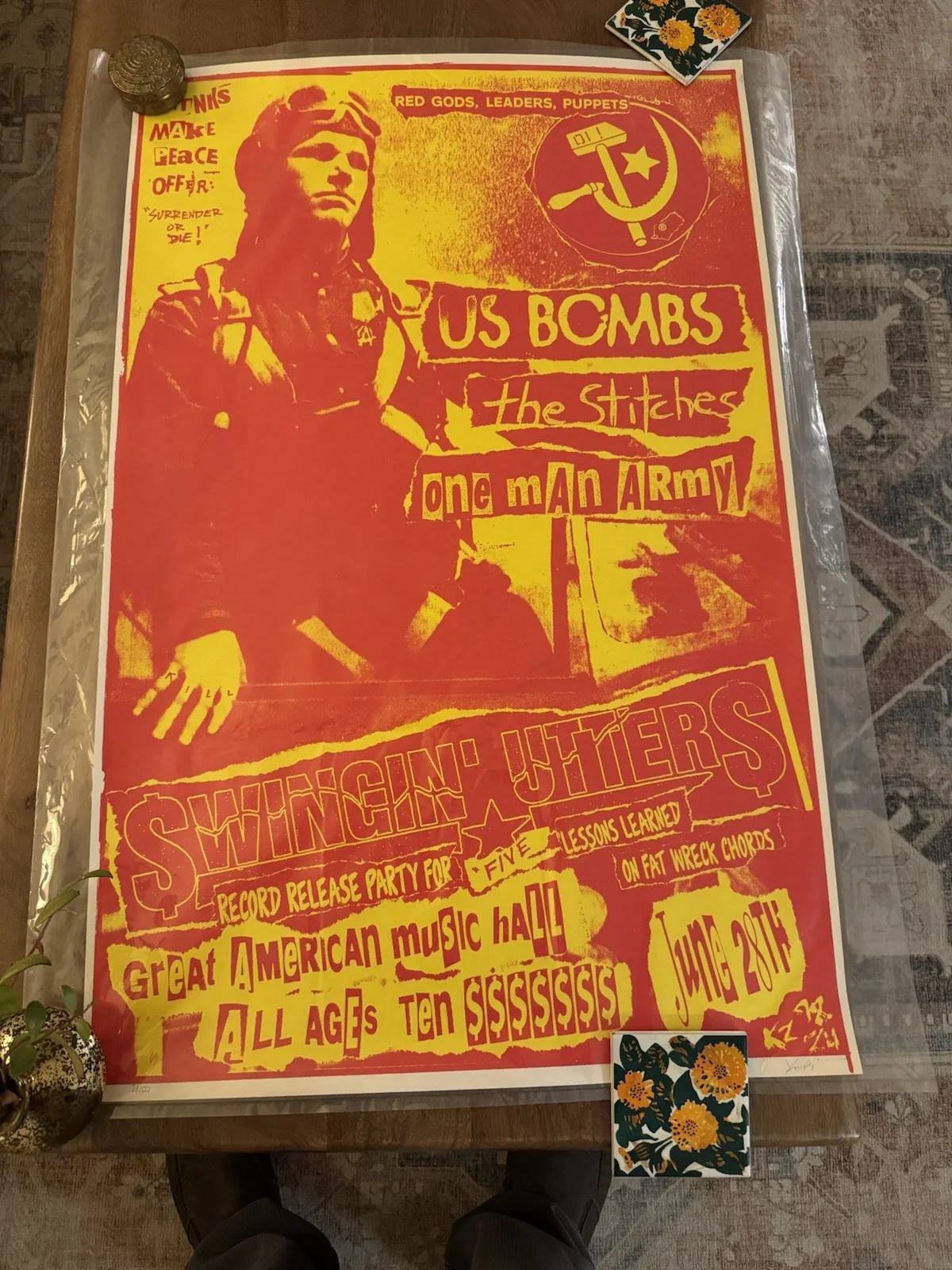 US BOMBS-Swingin’ Utters 1998 Concert Poster by Frank Kozik Signed LE 2/100, изображение 2