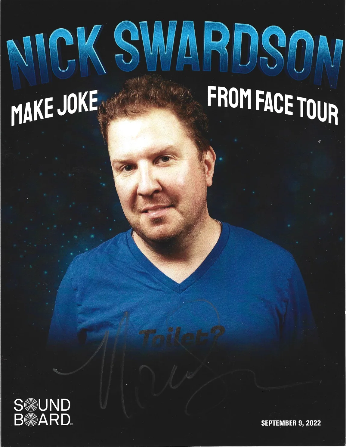 Nick Swardson — Nick Swardson SIGNED 8.5x11" Make Joke From Face Comedy Show Promo Photo #2 COA